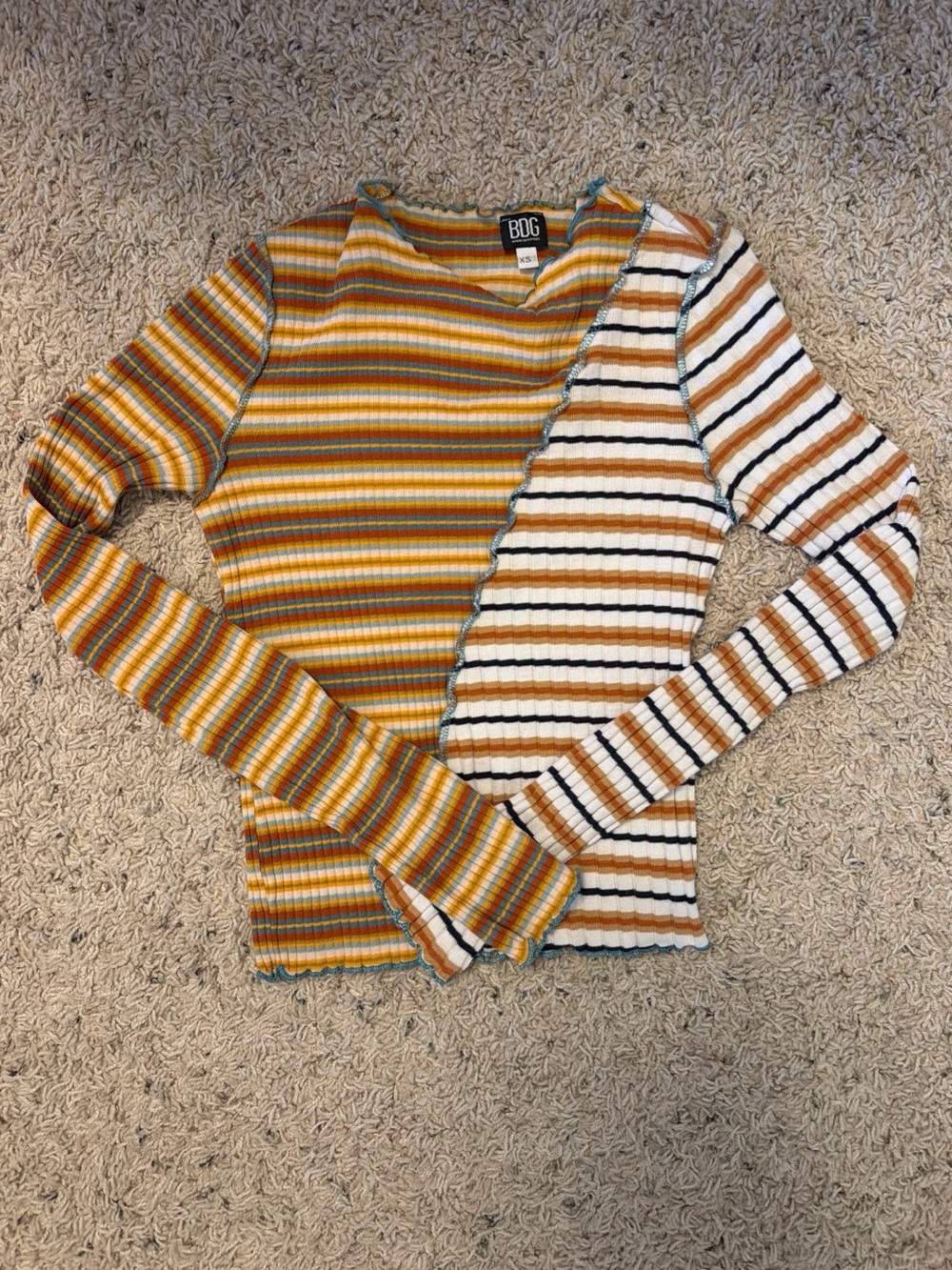 BDG Urban Outfitters Patchwork Striped Lettuce Edge Top - Size XS